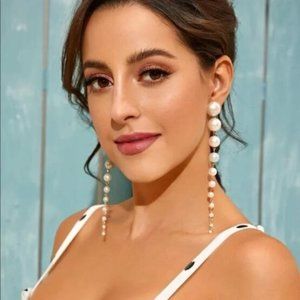 Gold Faux Pearl Drop Earrings